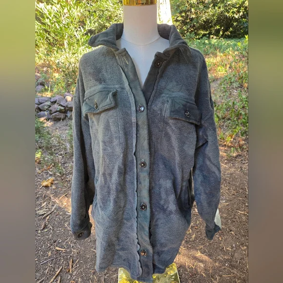 Free People Army Green Ruby Fleece Shirt Jacket Size Small - Picture 4 of 7